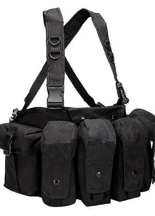 Tactical Chest Rig 600D Oxford Cloth 6‑Magazine Multi‑Pocket Bandolier Vest – Adjustable Shoulder Strap – Green/Khaki/Black