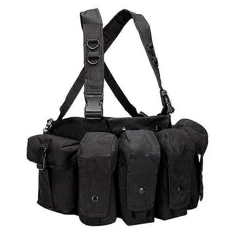 Tactical Chest Rig 600D Oxford Cloth 6‑Magazine Multi‑Pocket Bandolier Vest – Adjustable Shoulder Strap – Green/Khaki/Black