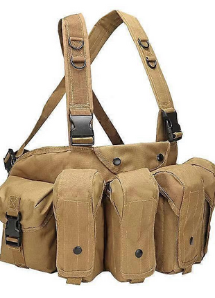 Tactical Chest Rig 600D Oxford Cloth 6‑Magazine Multi‑Pocket Bandolier Vest – Adjustable Shoulder Strap – Green/Khaki/Black