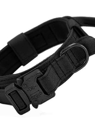 Tactical Dog Collar Large 45–66 cm Nylon – Padded Quick-Release Buckle & Handle – Black