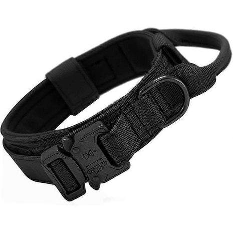 Tactical Dog Collar Large 45–66 cm Nylon – Padded Quick-Release Buckle & Handle – Black