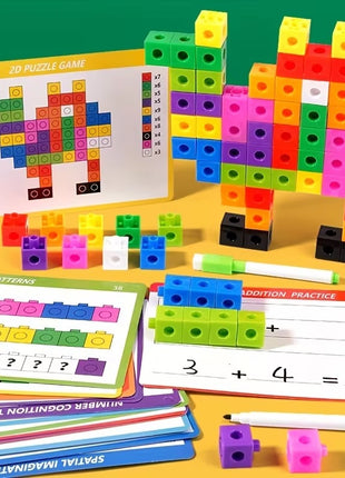 100pc Math Linking Cubes Set – 24 Activity Cards – STEM Building Blocks for Counting, Patterns & Fine Motor Skills – Multicolor