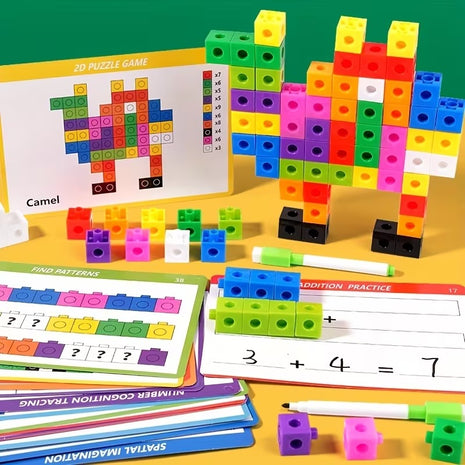 100pc Math Linking Cubes Set – 24 Activity Cards – STEM Building Blocks for Counting, Patterns & Fine Motor Skills – Multicolor