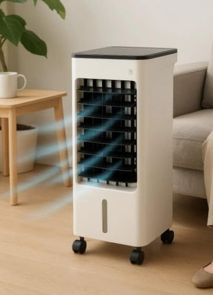 Portable Air Cooler with Humidifier – 4 L Dual Tank – 3‑Speed Remote – Ice Crystal Cooling – White