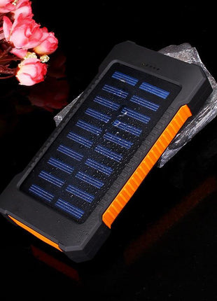 Solar Power Bank 10000mAh – Dual USB Output + LED Flashlight – Waterproof Outdoor Charger Red