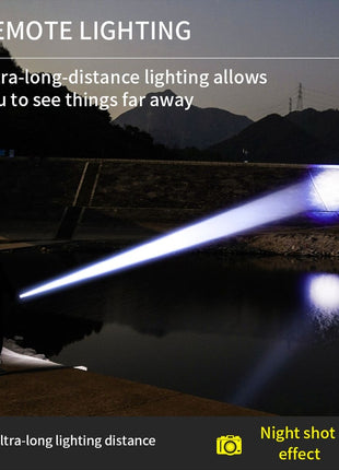 LED Flashlight 3500m Range – 9 Light Modes + Zoom – 3000 mAh Rechargeable Battery – Power Bank – Magnetic Base – Black