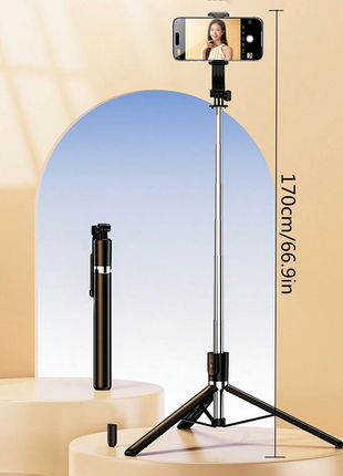 Bluetooth Selfie Stick Tripod with Built-In Remote, Extendable Stainless Steel Phone Stand for Smartphones 4.3–8 cm