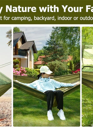 Camping Hammock 290x140cm Nylon with Mosquito Net – Lightweight Foldable Outdoor Hammock