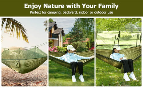 Camping Hammock 290x140cm Nylon with Mosquito Net – Lightweight Foldable Outdoor Hammock