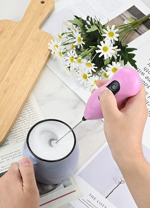 Handheld Electric Coffee Whisk Milk Frother Battery Powered Stainless Steel Drink Mixer
