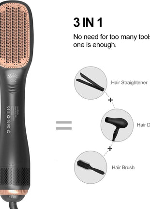 3-in-1 Hair Dryer Brush 1000W with Ionic Tech + Ceramic Heating – Straightener & Volumizer Hot Air Brush