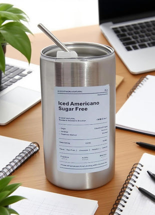 Thermal Insulated Coffee Cup 600ml – 304 Stainless Steel Inner – Vacuum Seal Lid – Reusable Metal Straw – Silver
