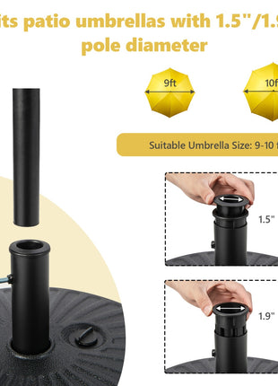 Round Patio Umbrella Base 20" – HDPE Water/Sand Fillable Stand – Fits 1.5"/1.9" Poles – Outdoor Black