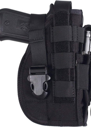 Tactical Pistol Holster Medium – Right Hand MOLLE Fit 600D Nylon with Mag Pouch – Black