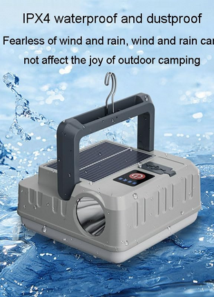 Rechargeable Solar LED Camping Light with 300LM Flood Lamp, Flashlight, USB-C Charging, 1200mAh Battery & Hook