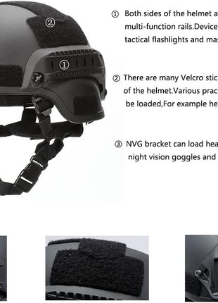 Tactical Helmet ABS Plastic 56–61 cm with NVG Mount & Side Rails – Adjustable Fit