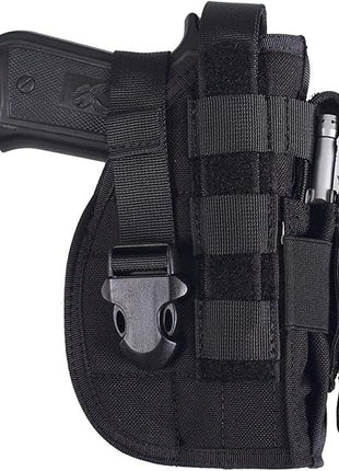 Tactical Pistol Holster Medium – Right Hand MOLLE Fit 600D Nylon with Mag Pouch – Black