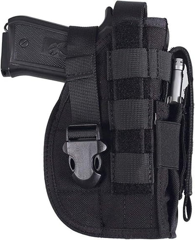 Tactical Pistol Holster Medium – Right Hand MOLLE Fit 600D Nylon with Mag Pouch – Black