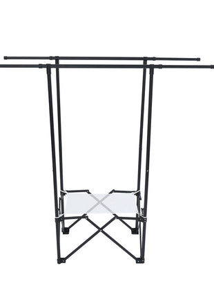 Foldable Clothes Drying Rack 135cm – Iron Frame with Wheels, Sock Clips & Net Bag – Black