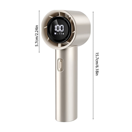 Handheld Fan 3-Speed Portable with Digital Display, Vortex Airflow, USB-C Rechargeable, Champagne
