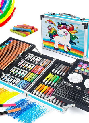 145-Piece Art Set – Unicorn Aluminum Case – Complete Drawing, Painting & Sketching Kit