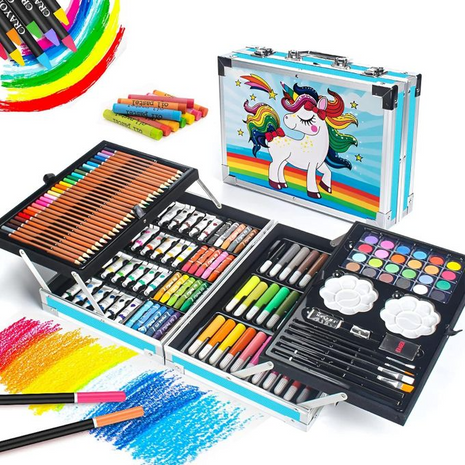 145-Piece Art Set – Unicorn Aluminum Case – Complete Drawing, Painting & Sketching Kit