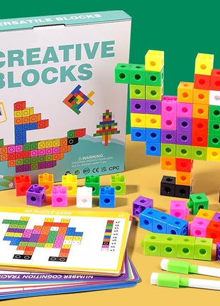 100pc Math Linking Cubes Set – 24 Activity Cards – STEM Building Blocks for Counting, Patterns & Fine Motor Skills – Multicolor