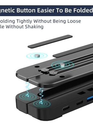Adjustable Laptop Stand Docking Station 7-17" – Aluminium USB-C Hub with 5 Ports – Foldable, 7 Heights, Non-Slip