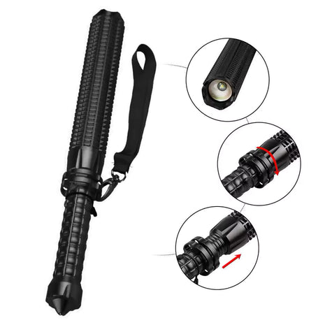 Tactical Flashlight 35.5cm – T6063-T6 Aluminum – 5 Modes, Telescopic Zoom, IPX6 – Black