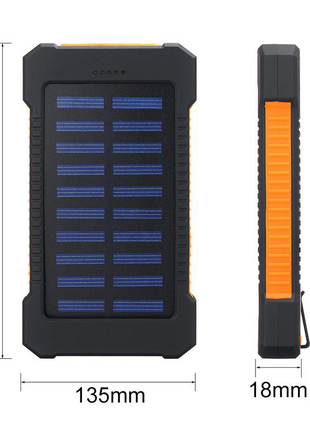 Solar Power Bank 10000mAh – Dual USB Output + LED Flashlight – Waterproof Outdoor Charger Red