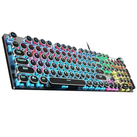 Mechanical Keyboard 108-Key – RGB Backlit Aluminum Keycaps – Blue Switch – Volume Knob – USB Wired – Steampunk Style