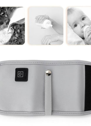 Portable Leather Infant Bottle Warming Case USB Powered with 3 Heat Settings, Velcro Closure, Fits Various Baby Bottles