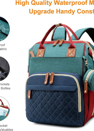 Diaper Bag Backpack 16.5" – Waterproof Oxford Baby Bag with Changing Station, USB Port, 18 Pockets