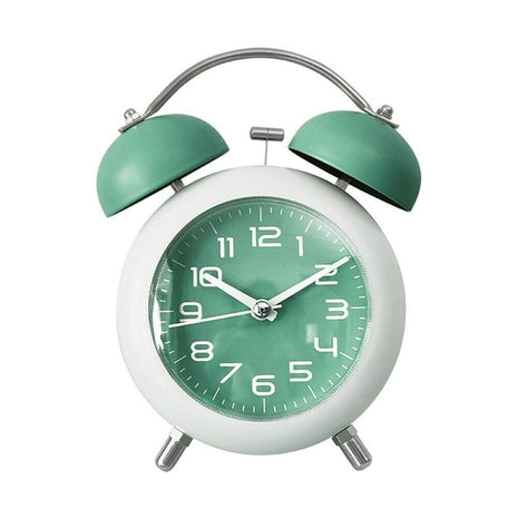 Twin Bell Alarm Clock 110mm Silent Quartz – Loud Retro Analog Bedside Clock with Backlight – Blue/White Metal