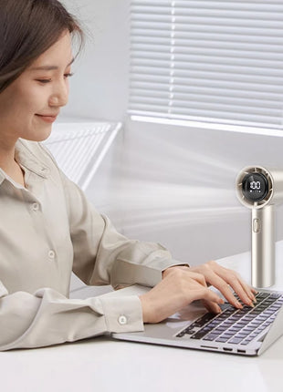 Handheld Fan 3-Speed Portable with Digital Display, Vortex Airflow, USB-C Rechargeable, Champagne