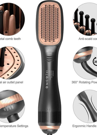 3-in-1 Hair Dryer Brush 1000W with Ionic Tech + Ceramic Heating – Straightener & Volumizer Hot Air Brush