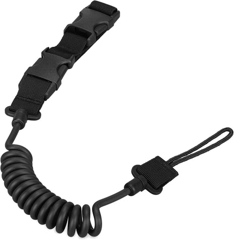 Tactical Coiled Lanyard Cable Keychain – 150 cm Stretchable Elastic Cord with Buckle – MOLLE Compatible Outdoor Gear Holder – Black