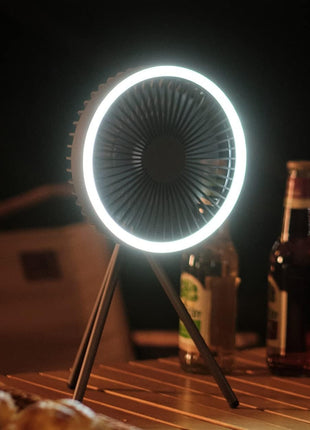 Portable Tripod Fan with LED Light 10000mAh – ABS – USB-C Rechargeable & Hanging Hook