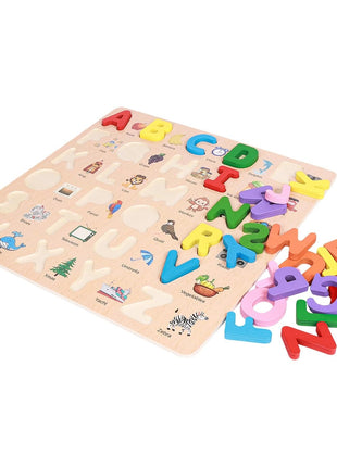 Wooden Alphabet Puzzle for Kids – 26 Lowercase Letters – Educational Plywood Board Toy