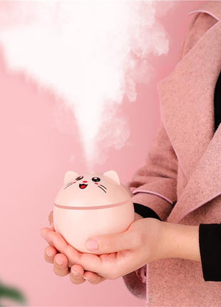 Cat Shape Mini Humidifier with RGB Night Light, USB-C Rechargeable Cool Mist Aroma Diffuser, 20 dB Quiet, Auto Shut-Off, 100×70×100 mm