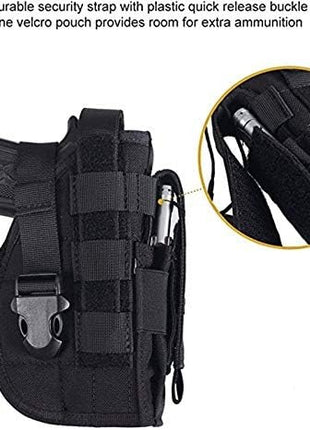 Tactical Pistol Holster Medium – Right Hand MOLLE Fit 600D Nylon with Mag Pouch – Black