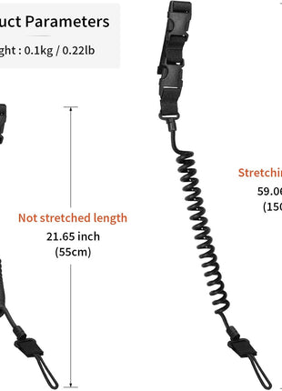 Tactical Coiled Lanyard Cable Keychain – 150 cm Stretchable Elastic Cord with Buckle – MOLLE Compatible Outdoor Gear Holder – Black