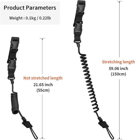 Tactical Coiled Lanyard Cable Keychain – 150 cm Stretchable Elastic Cord with Buckle – MOLLE Compatible Outdoor Gear Holder – Black