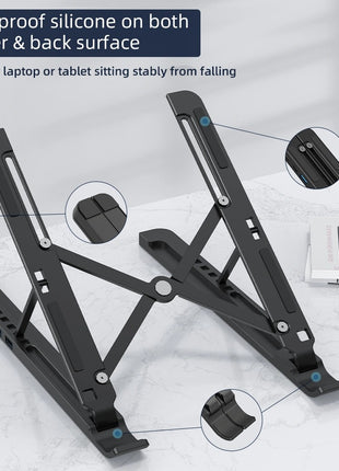 Adjustable Laptop Stand Docking Station 7-17" – Aluminium USB-C Hub with 5 Ports – Foldable, 7 Heights, Non-Slip