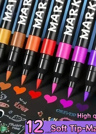 Acrylic Brush Marker Set –  Water-Based Pigment – Multi-Surface – PP Storage Case