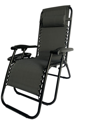 Outdoor Folding Reclining Lounge Chair 110×68×65 cm – Steel/Textilene – Adjustable Headrest & Cup‑Holder Tray – Multiple Colours