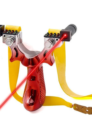 Hunting Slingshot – Alloy Frame + Red Laser + Level – Ergonomic Grip – 2 Bands