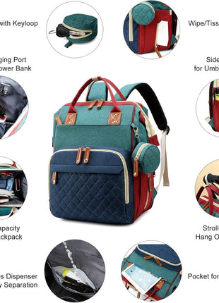 Diaper Bag Backpack 16.5" – Waterproof Oxford Baby Bag with Changing Station, USB Port, 18 Pockets