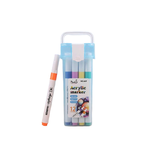 Acrylic Markers Set – Water-Based Fine Tip – Non-Toxic Assorted Colors with Carry Box