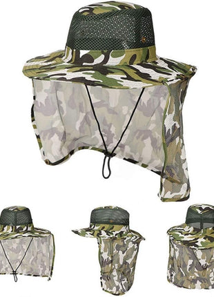 Outdoor Fishing Hat 58cm UV Protection Polyester Wide Brim with Removable Neck Flap – Camouflage